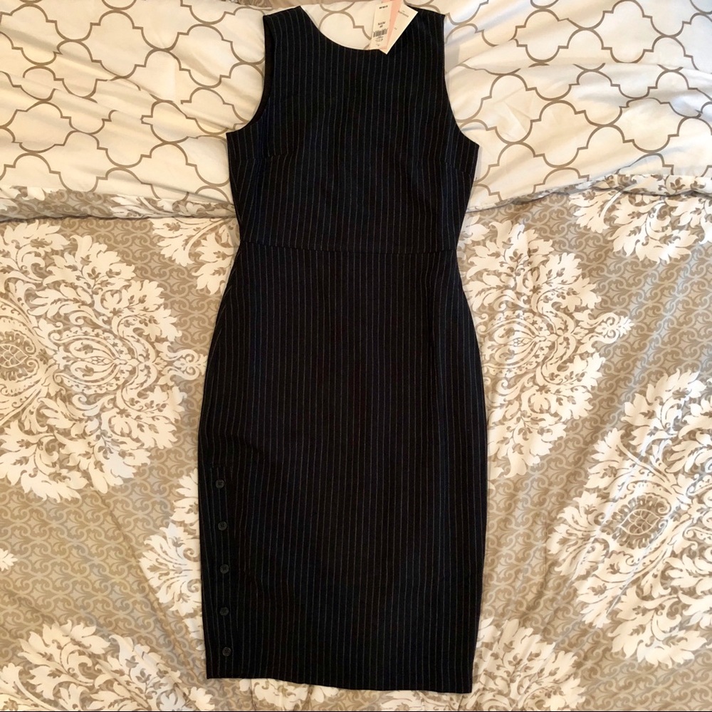 BANANA REPUBLIC Navy Blue/Grey Pinstripe Dress NWT
